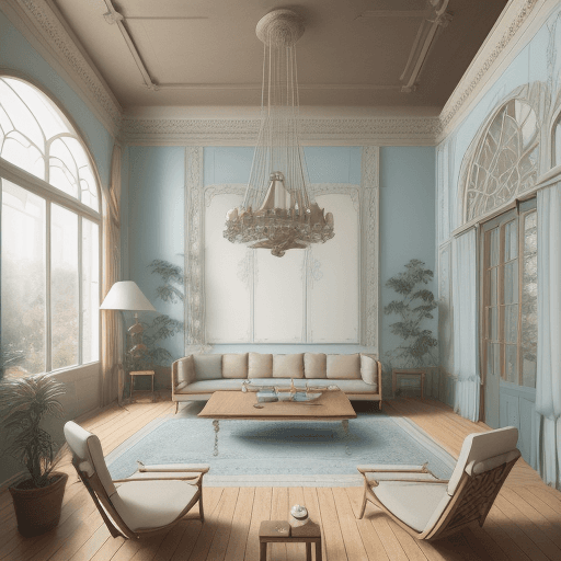 AI generated: High resolution photography interior design, dreamy sunken living room conversation pit, wooden floo...