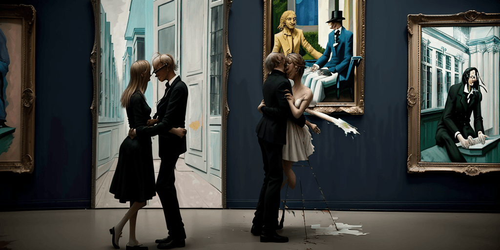 AI generated: neo rauch, painting,anselm kiefer, edward hopper, david hockney,

A romantic feeling is an intense a...