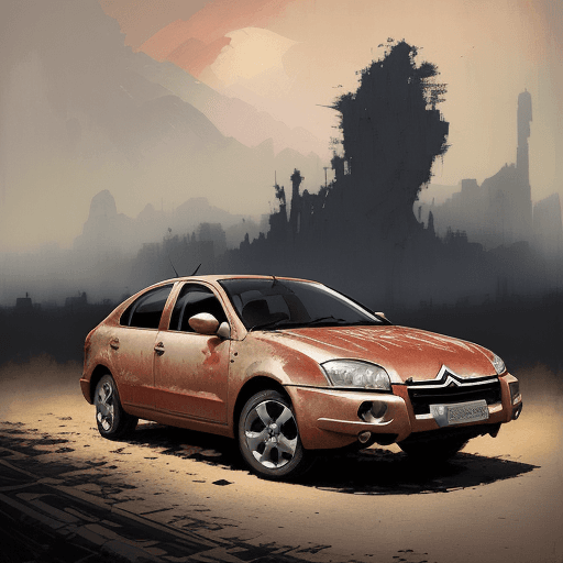 AI generated: Citroen c5, canvas art, abstract art printing, in the style of brian mashburn, light red and light b...