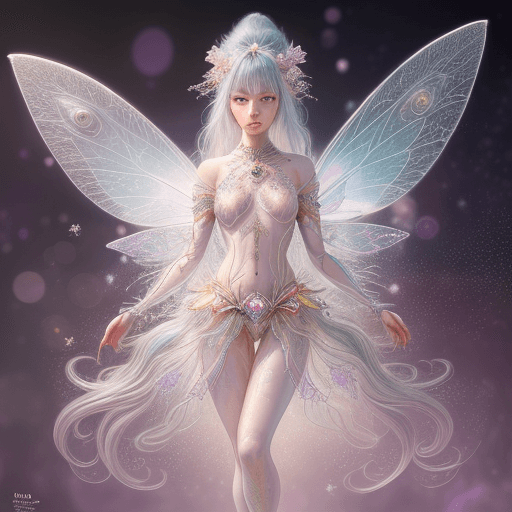 AI generated: Full body, Small highly detailed incorporeal fairy made of silvery light, Bokeh pollen specs multico...