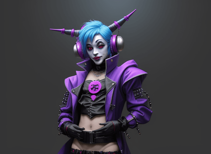 AI generated: cyber punk jester outfit

