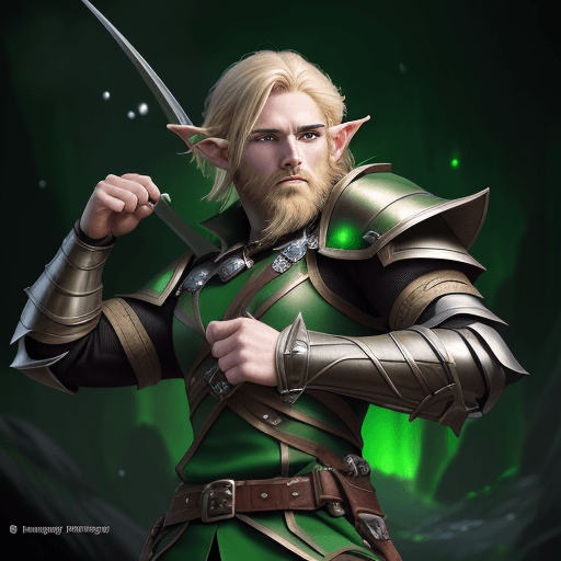 AI generated: male half human elf: masterpiece, concept art, mid shot, dynamic pose, splash art, High-resolution h...