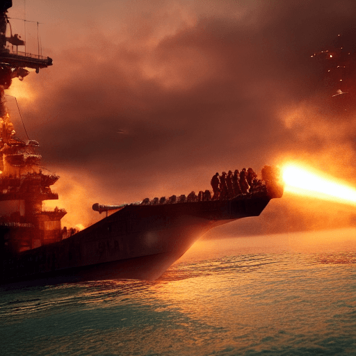 AI generated: Warship bombing a kabaa Arabic. Cinematic, octane render, dramatic lighting, epic lighting, photorea...