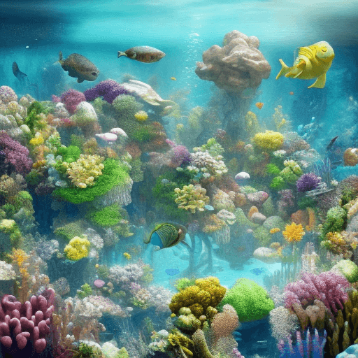 AI generated: Hyper realistic image of underwater life where are cities and another oceans