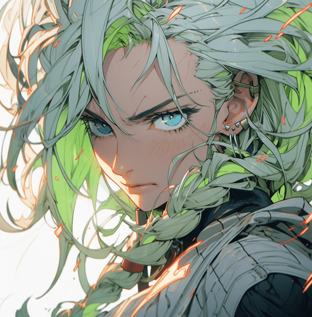 AI generated: saiyuki of dragon ball with blue eyes and yellow green hair, in the style of thiago valdi, digital i...