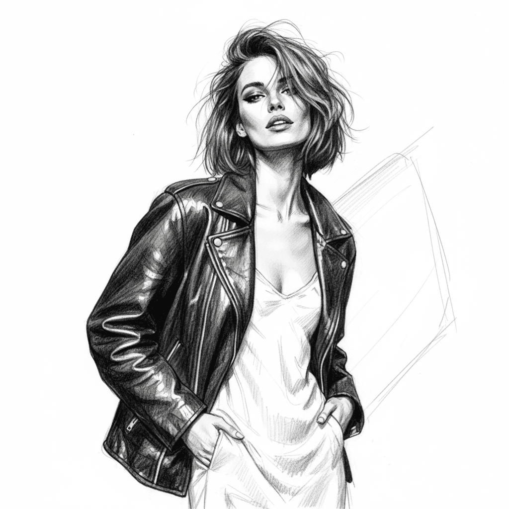 AI generated: Sketch of a woman, in the style of Richard Avedon, evoking a 1990s aesthetic --chaos 75 --ar 1:2 --s...