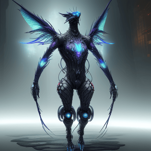 AI generated: A fantasy creature implanted with cybernetics