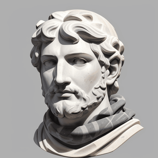 AI generated: greek sculpture, head of Hadrian, close up, grey background --ar 71:129 --stylize 750 --v 6 Add a bu...