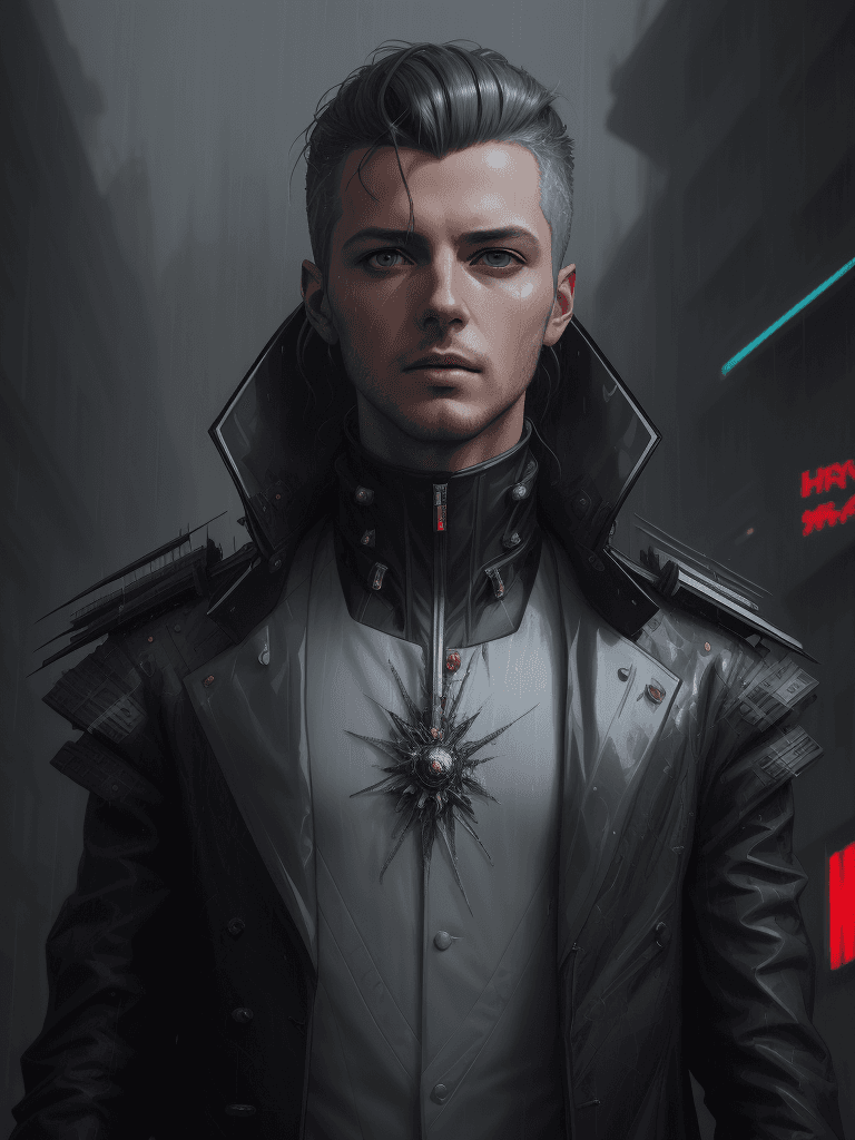 AI generated: a detailed portrait of European Pretty Young man\ Storm Rain movie Jacket coat, Futuristic sci-fi fa...