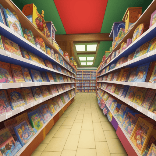 AI generated: 2D image for a fairy tale for children

there are thousands of colorful toys on the high shelves