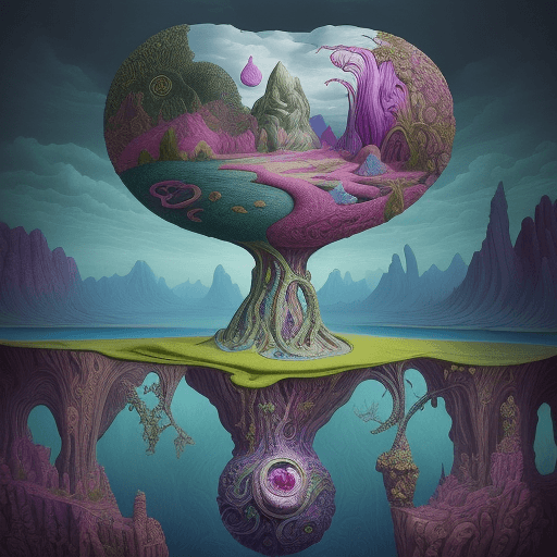 AI generated: A surreal and mind-bending scene of unimaginable proportions, depicting a dreamlike landscape filled...