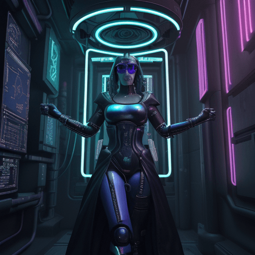 AI generated: Cyberpunk The High Priestess Tarot Card, Words "The High Priestess", High Contast, Neon, Cyberpunk, ...