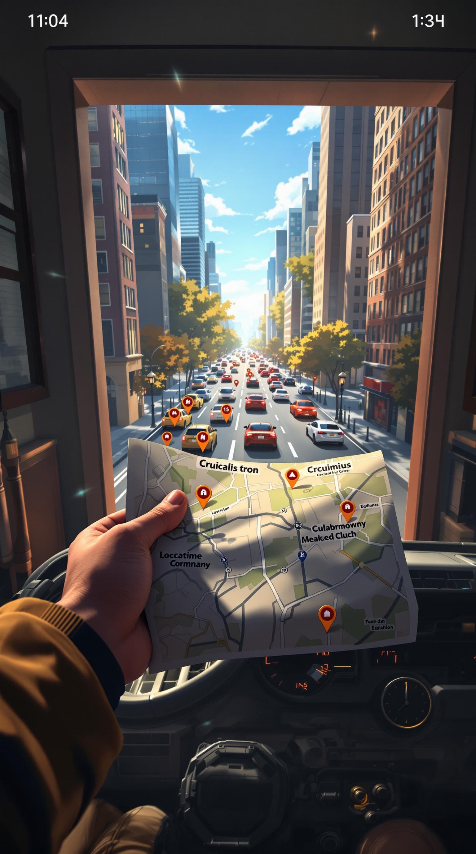 AI generated: "A first-person perspective of a person rushing through their house, grabbing a map with crucial loc...