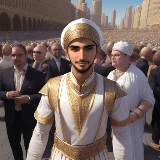 AI generated: Yemini boy, realistic, HD, wearing Yemini outfit, among crowd