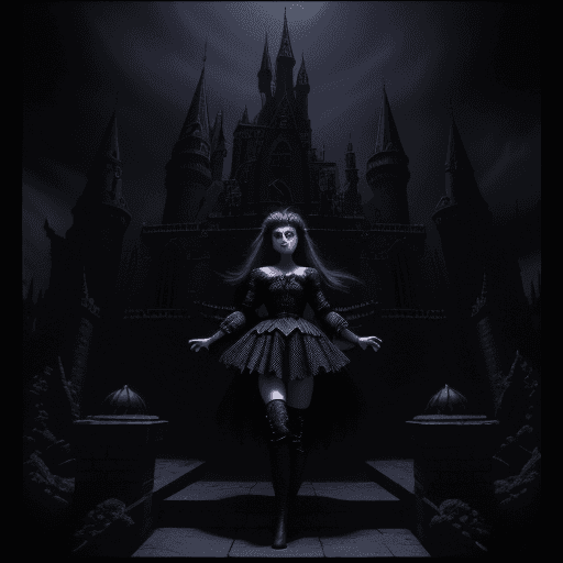 AI generated: High resolution, stylised 1980's DVD still, dark fantasy, in the style of labyrinth 1986, dreamy lig...