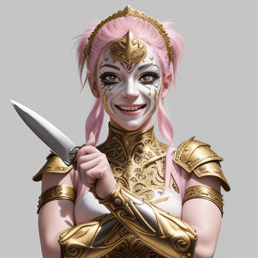 AI generated: female warrior with realistic intricate golden and silver ornamented european armor with strong unco...