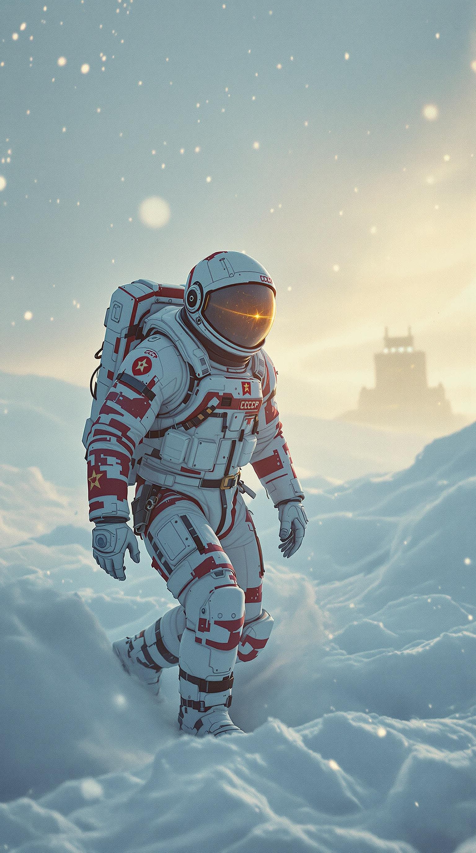 AI generated: (A hyper-realistic, cinematic photograph in the style of 1970s Soviet sci-fi:1.3), depicting a lone ...