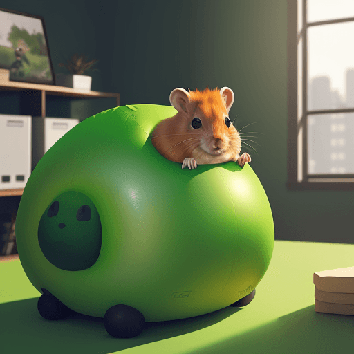 AI generated: ginger hamster sitting and bouncing on an inflatable green space hopper with an angry face on it.
Wa...