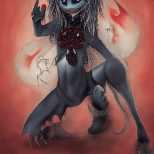 AI generated: masterpiece, best quality, full body portrait of a female anthro loona hellhound, loonacroptop, loon...
