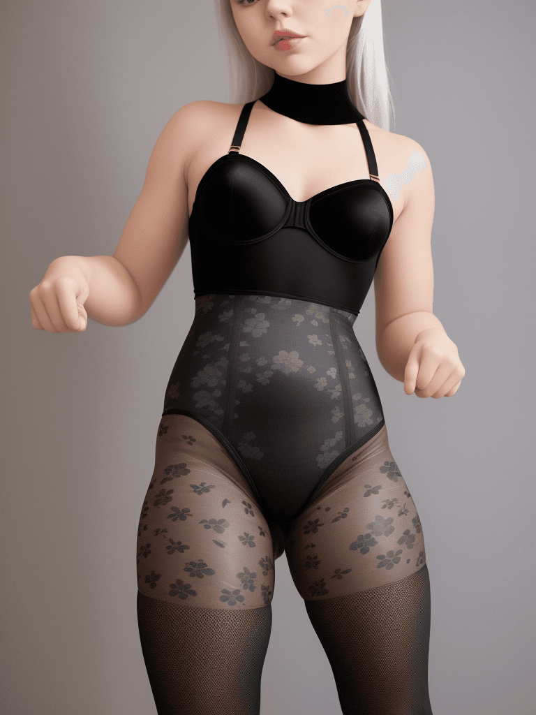 AI generated: Girl wearing a 1990s bodybriefer girdle over pantyhose. her pantyhose are white.  her girdle is blac...