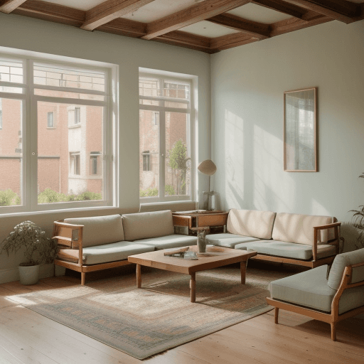 AI generated: High resolution photography interior design, dreamy sunken living room conversation pit, wooden floo...