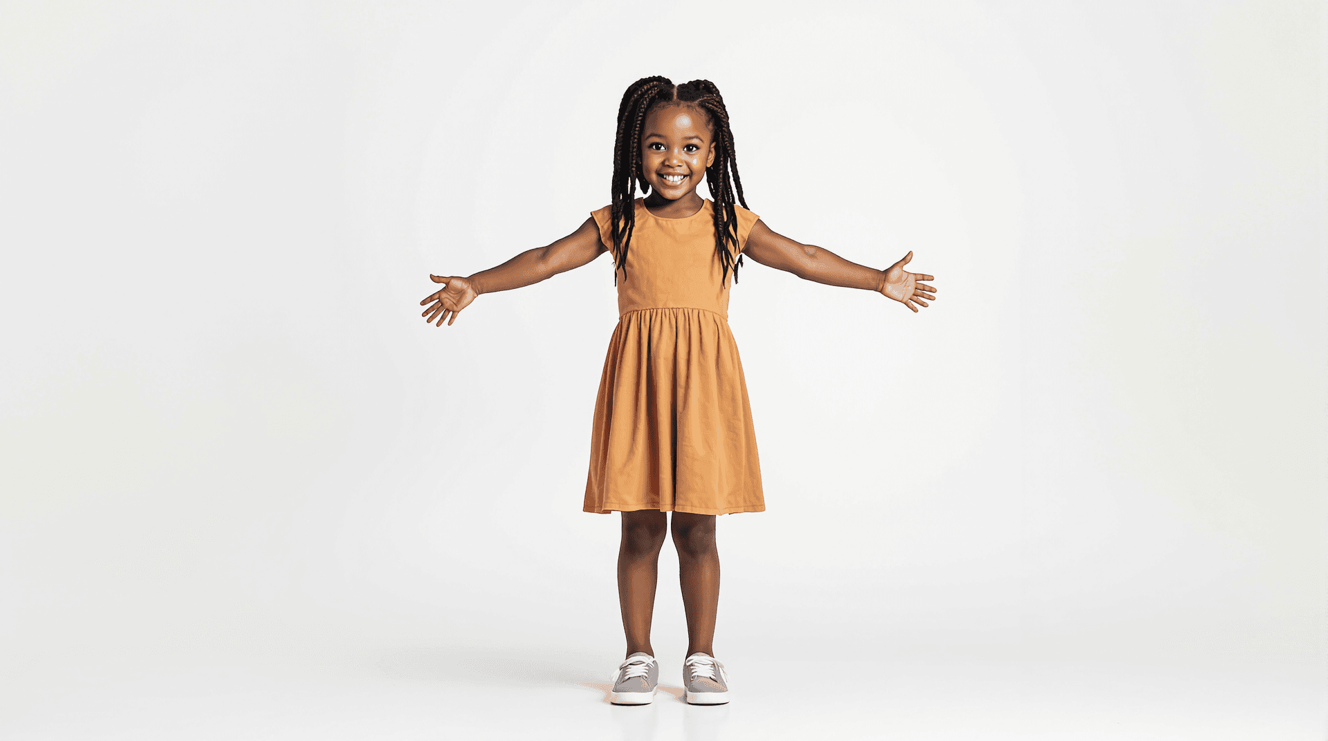 AI generated: A realistic 4D full-length photograph of an 5 year old kindergarten American Black girl, brown skin,...