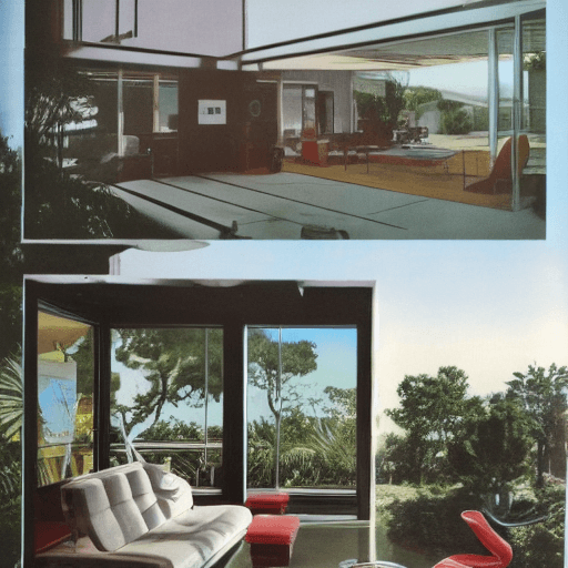AI generated: Hyper realistic eye level exterior photo of a mid century modern style house overlooking the ocean, ...