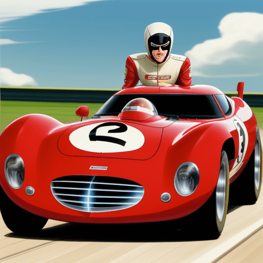 AI generated: Speed Racer in his Mach 5 Race car