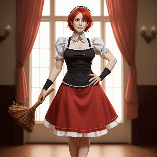 AI generated: 1woman,Mature, Beautiful, Ukrainian Maid, Full body, Full _shot, Standing Straight,One arm at hip,Ot...