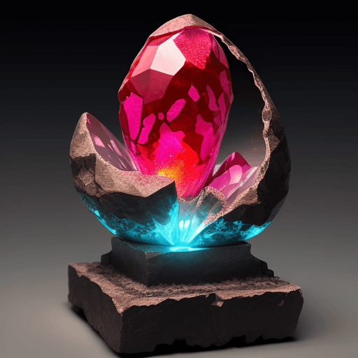 AI generated: neon red glowing sulphuric 3d realistic crystals in a cracked geode shaped like a rose 16k --iw 1 --...