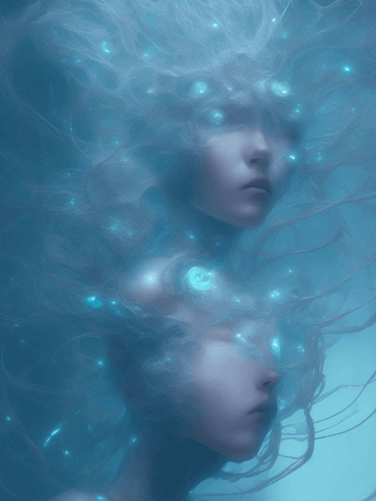 AI generated: ghost in a shell, Realistic, Hauntingly beautiful, feerie lighting, wispy tendrils, etherial, Highly...