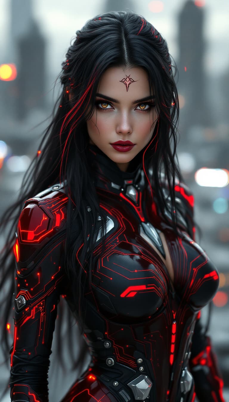 AI generated: An ultra-realistic, full-body static portrait of a mesmerizing ruby rogue woman, radiating power and...