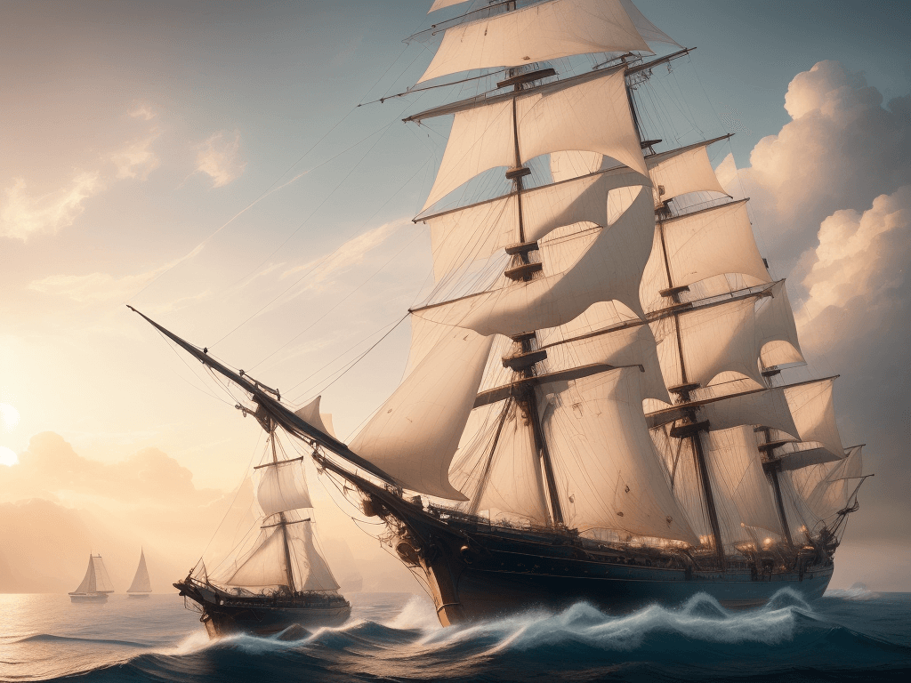 AI generated: Photo of a ultra realistic sailing ship, dramatic light, pale sunrise, cinematic lighting, battered,...