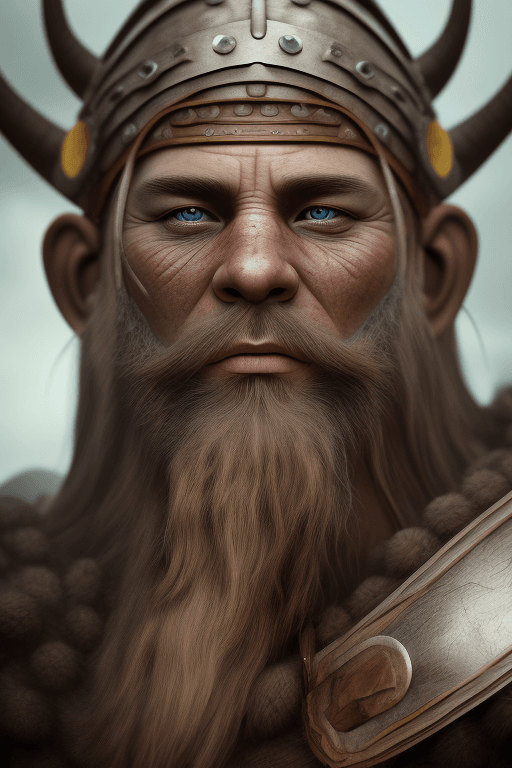 AI generated: a strong viking male warrior, wrinkled face, bright brown eyes,  perfect eyes, weathered skin, highl...