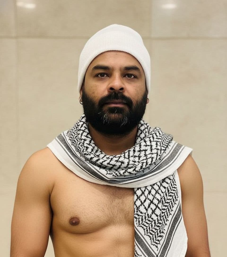 AI generated: a stylish young man with a lean, toned physique (around 57 kg, 5'6 tall) — his beard remains unchang...