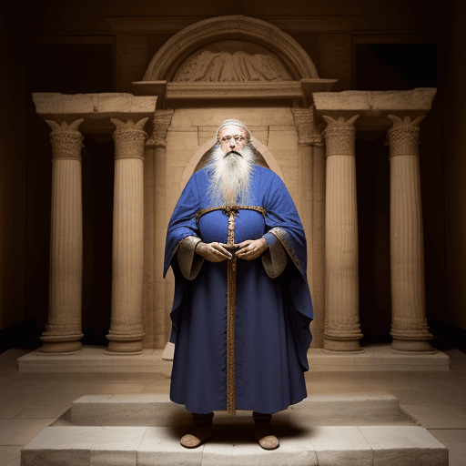 AI generated: High resolution cinematic photography of an old wise man with long hair, beard and blue eyes wearing...