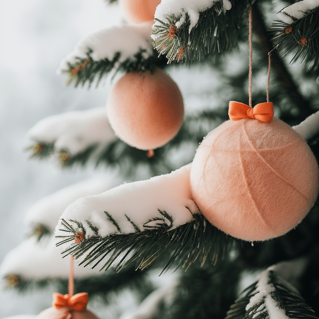 AI generated: in the middle of snowy jungles of ecuador full of snow stormy weather, closeup photo of christmas tr...