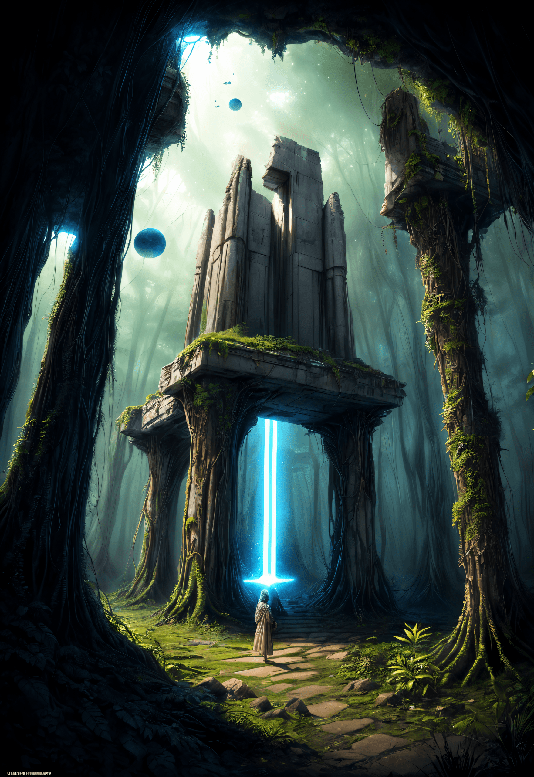 AI generated: (Masterpiece award winning Illustration, Best quality:1.2) Style of Ralph Angus McQuarrie, Ruins of ...