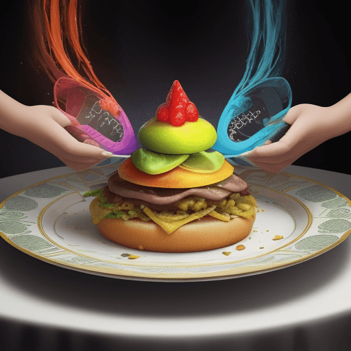AI generated: Cree una imagen vibrante y surrealista donde la escena se focaliza sobre un plato de comida. El plat...