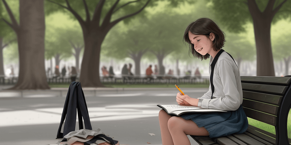 AI generated: In a bustling city park, where laughter and chatter filled the air, Mia spotted a boy sitting alone ...
