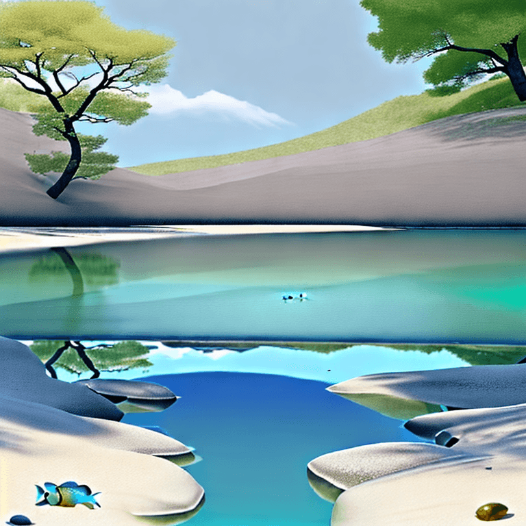 AI generated: C generate a picture of a parallel world with a beautiful transparent lake in the water of which unu...