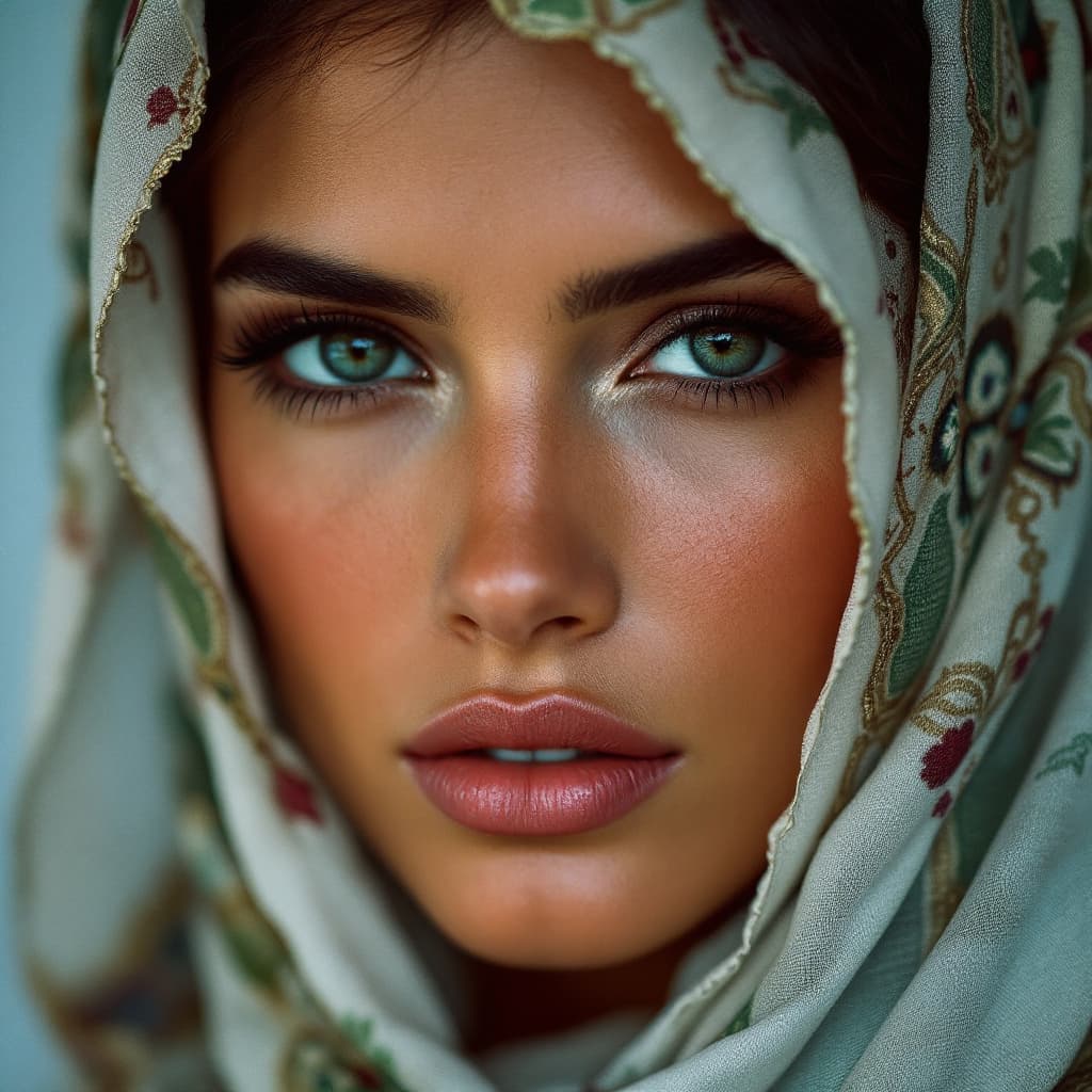 AI generated: A close-up color portrait of a woman resembling Claudia Cardinale from Algeria, the woman's face hig...