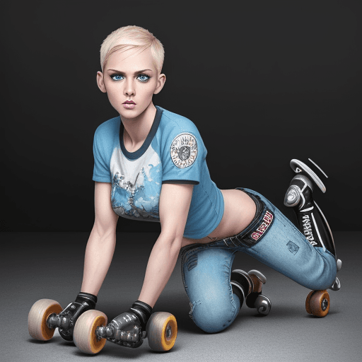 AI generated: a stunning realistic photograph full body of a women blonde crew cut 30 year old, with roller derby ...
