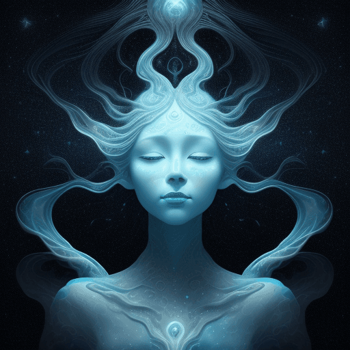 AI generated: Without a woman's head with a space inspired texture and hazy blue background, in the style of fract...