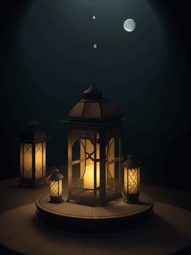 AI generated: a lantern that is sitting on top of a table, ✨🕌🌙, ash thorp khyzyl saleem, intricate 3 d illustrat...