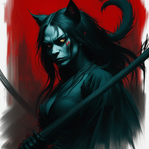 AI generated: the art of black cat, in the style of junglecore, haunting imagery, jan matejko, miyamoto musashi, r...