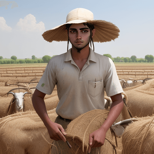 AI generated: Younger Ram working in the fields, sweating under the hot sun. ram is a young male