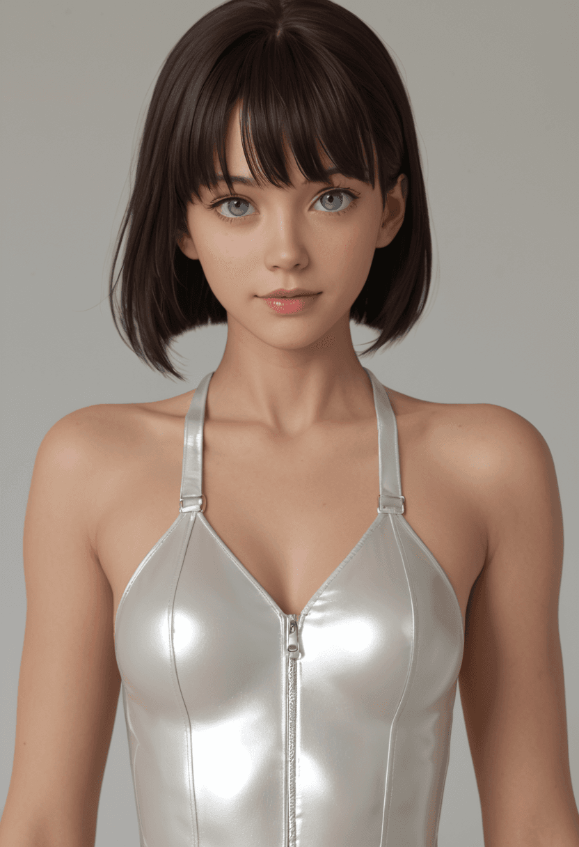 AI generated: anime artwork A hyper-realistic portrait of a female character with porcelain skin and long, dark bl...