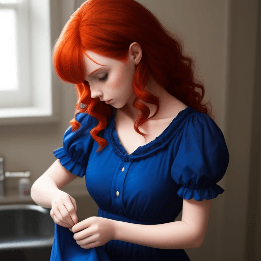 AI generated: gorgeus red hair girl dressing blue dress