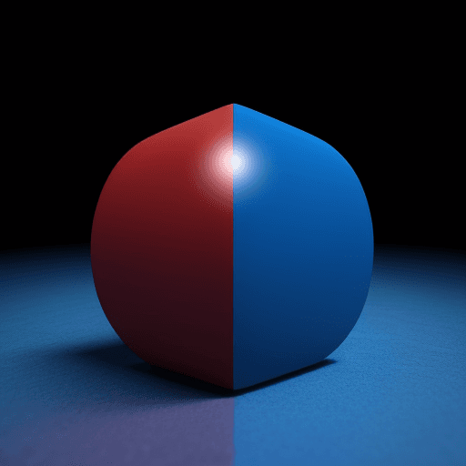 AI generated: a red sphere on a blue cube